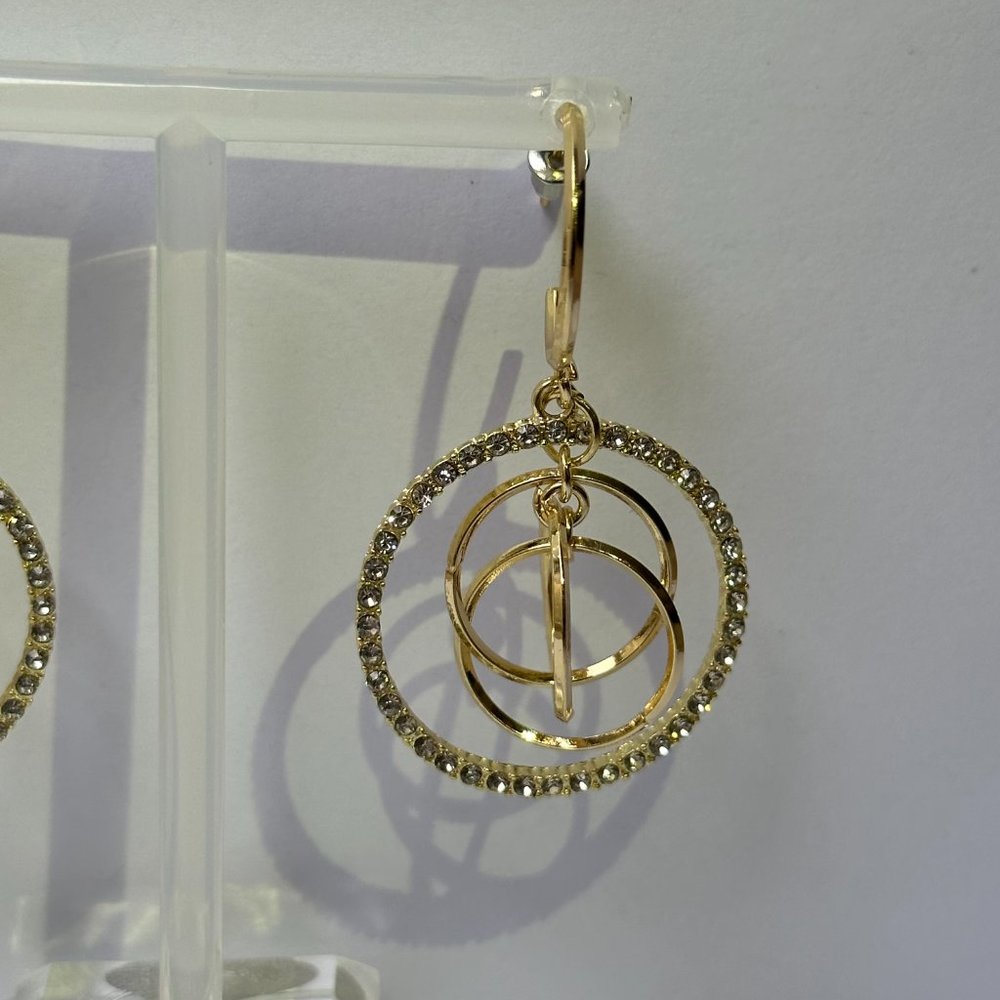 925 Sterling Silver Diamanté Geometric Intertwined Gold Circle Earring Hoops - Picture 5 of 8